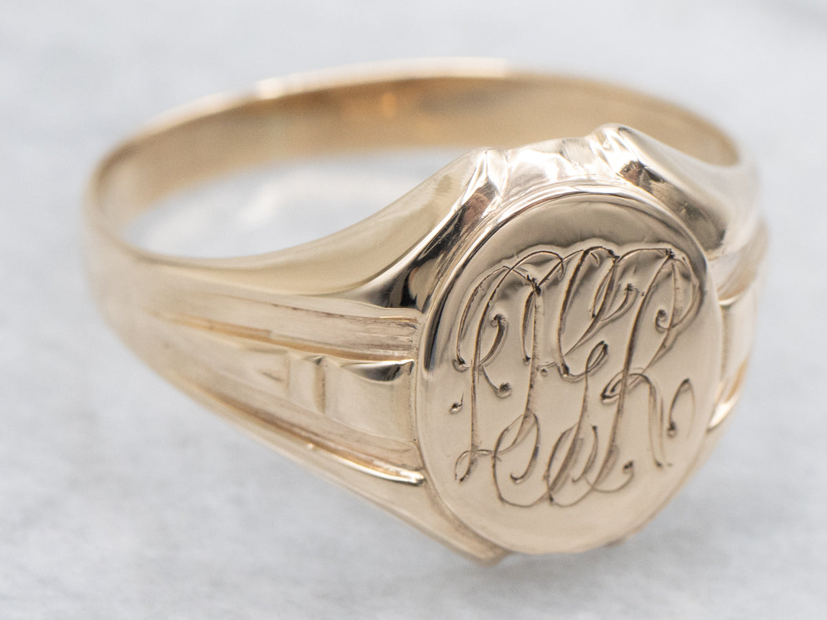 Men's Antique Gold "DGR" Engraved Signet Ring