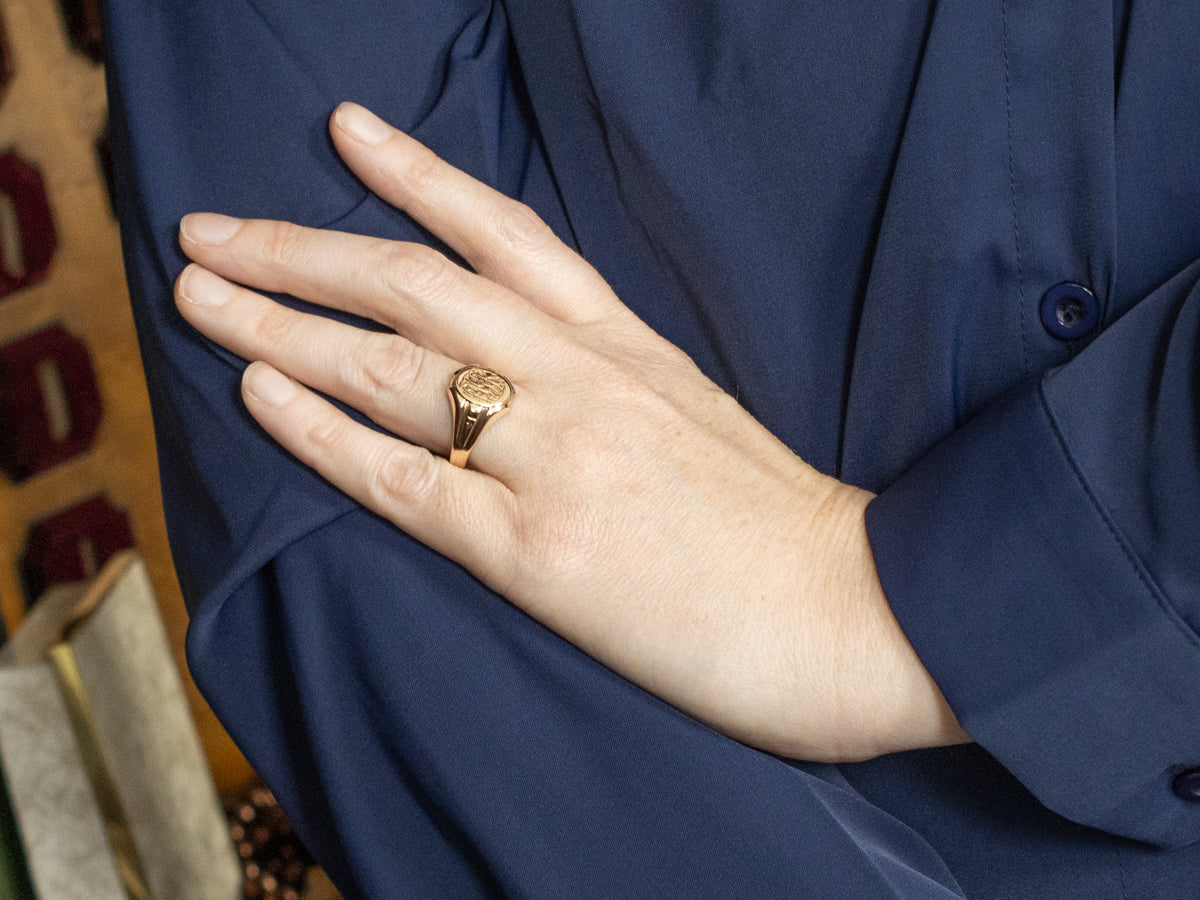 Men's Antique Gold "DGR" Engraved Signet Ring