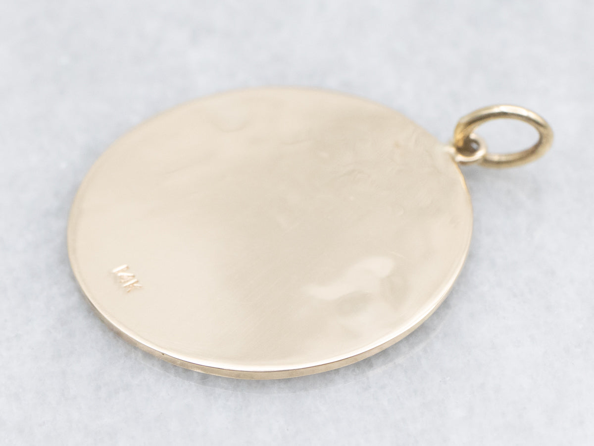 Large Engraved Gold Floral Pendant