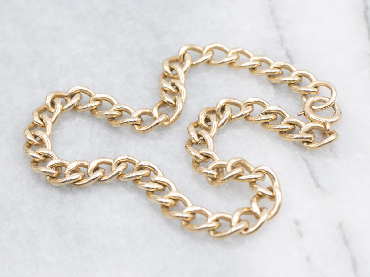 Polished Gold Curb-Link Bracelet with Spring Clasp