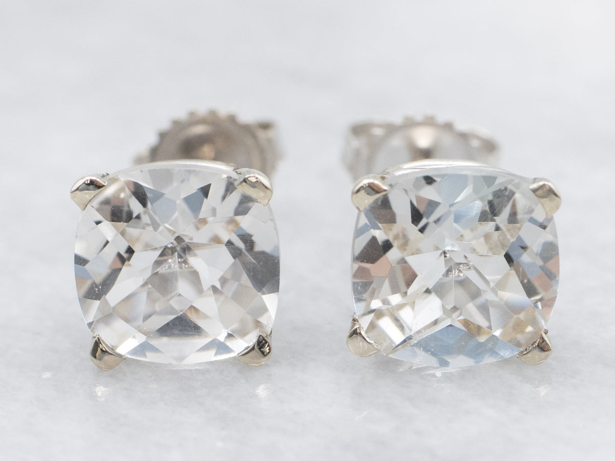 Sparkling Cushion-Cut Topaz Stud Earrings