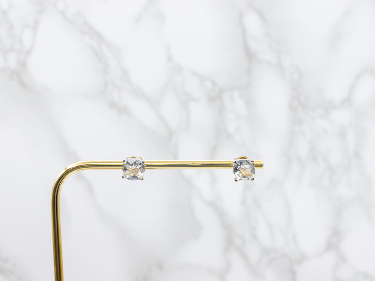 Sparkling Cushion-Cut Topaz Stud Earrings