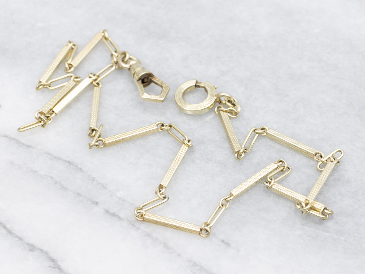 Textured Gold Bar-Link Pocket Watch Chain