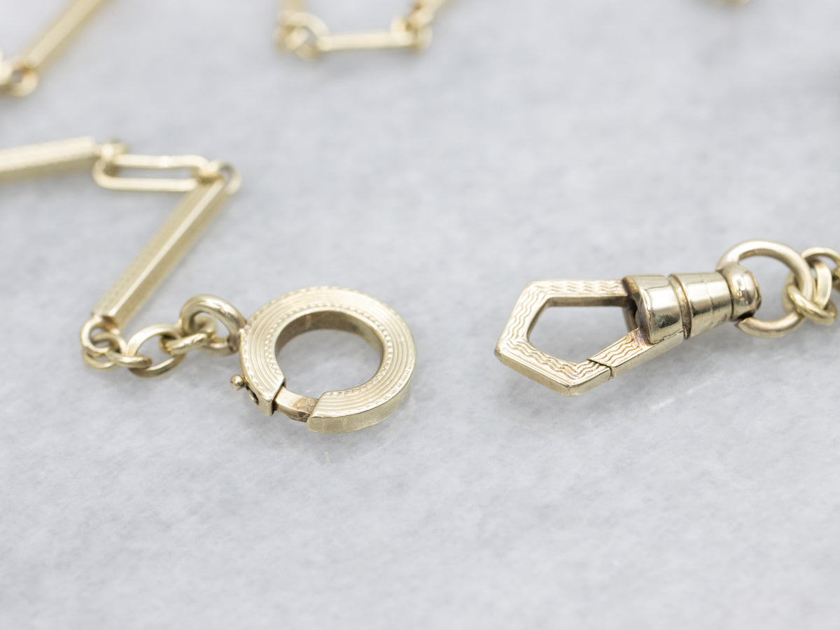 Textured Gold Bar-Link Pocket Watch Chain