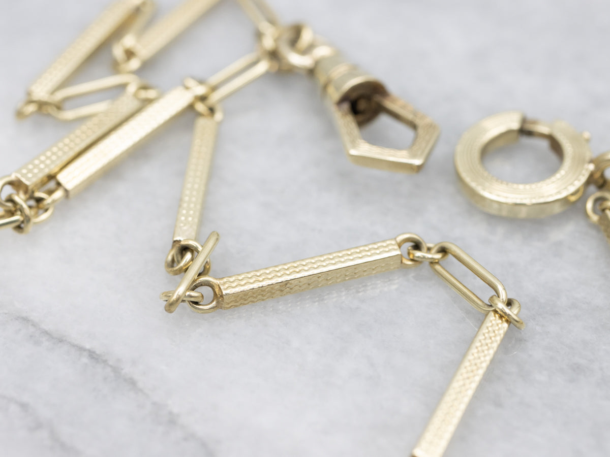 Textured Gold Bar-Link Pocket Watch Chain