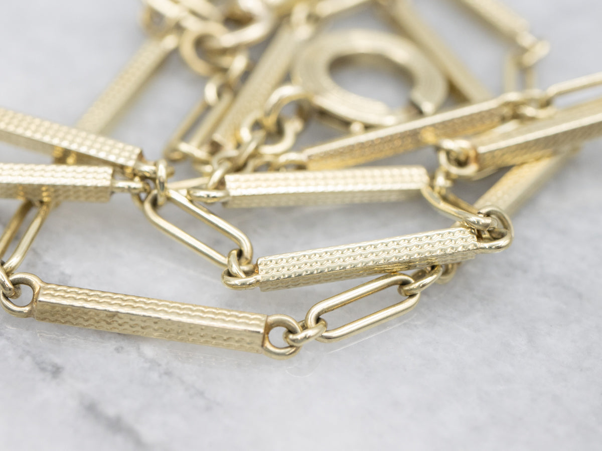Textured Gold Bar-Link Pocket Watch Chain