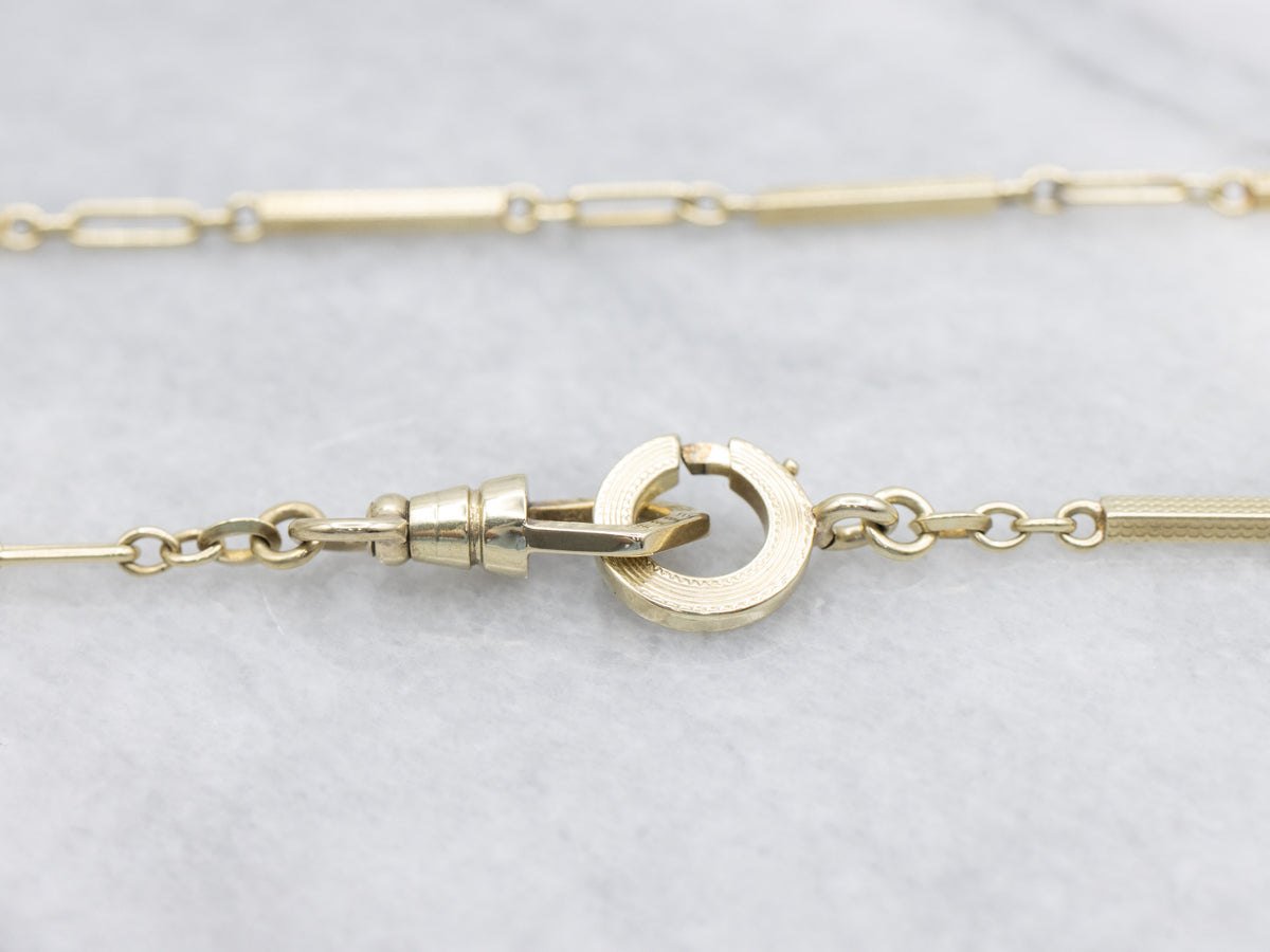 Textured Gold Bar-Link Pocket Watch Chain