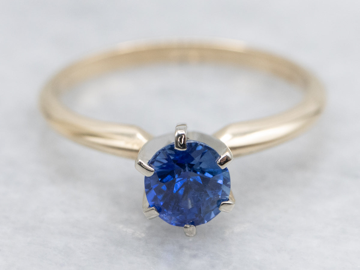 Timeless Two-Tone Blue Sapphire Solitaire Ring