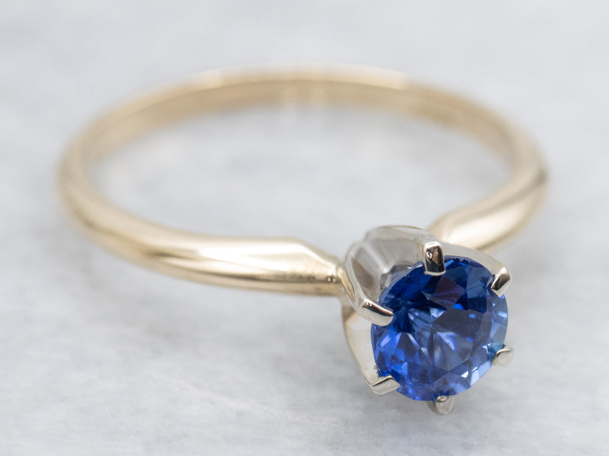 Timeless Two-Tone Blue Sapphire Solitaire Ring