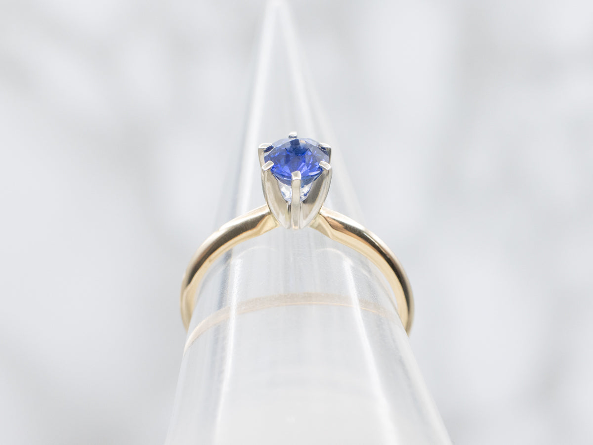 Timeless Two-Tone Blue Sapphire Solitaire Ring