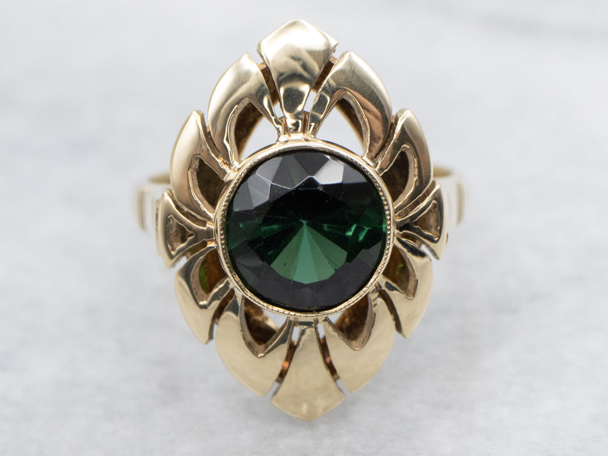 Mid-Century Fine Gold and Green Tourmaline Dinner Ring of Exceptional Quality