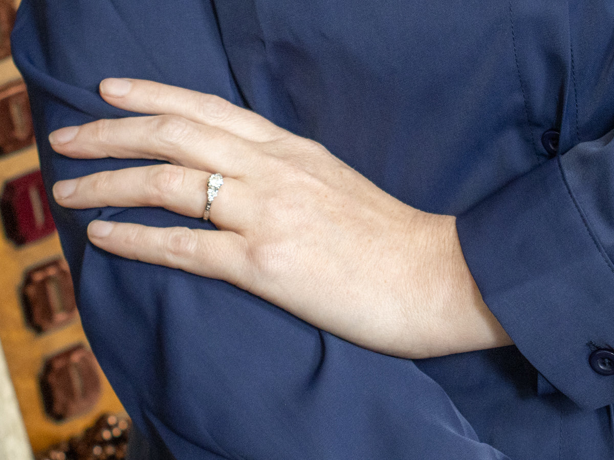 Ornately Engraved Brilliant Diamond Engagement Ring