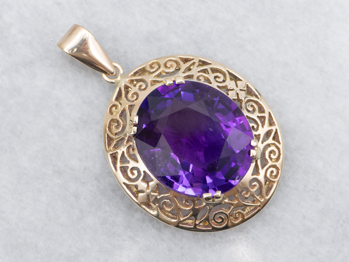 Rose Gold Amethyst Filigree Pendant