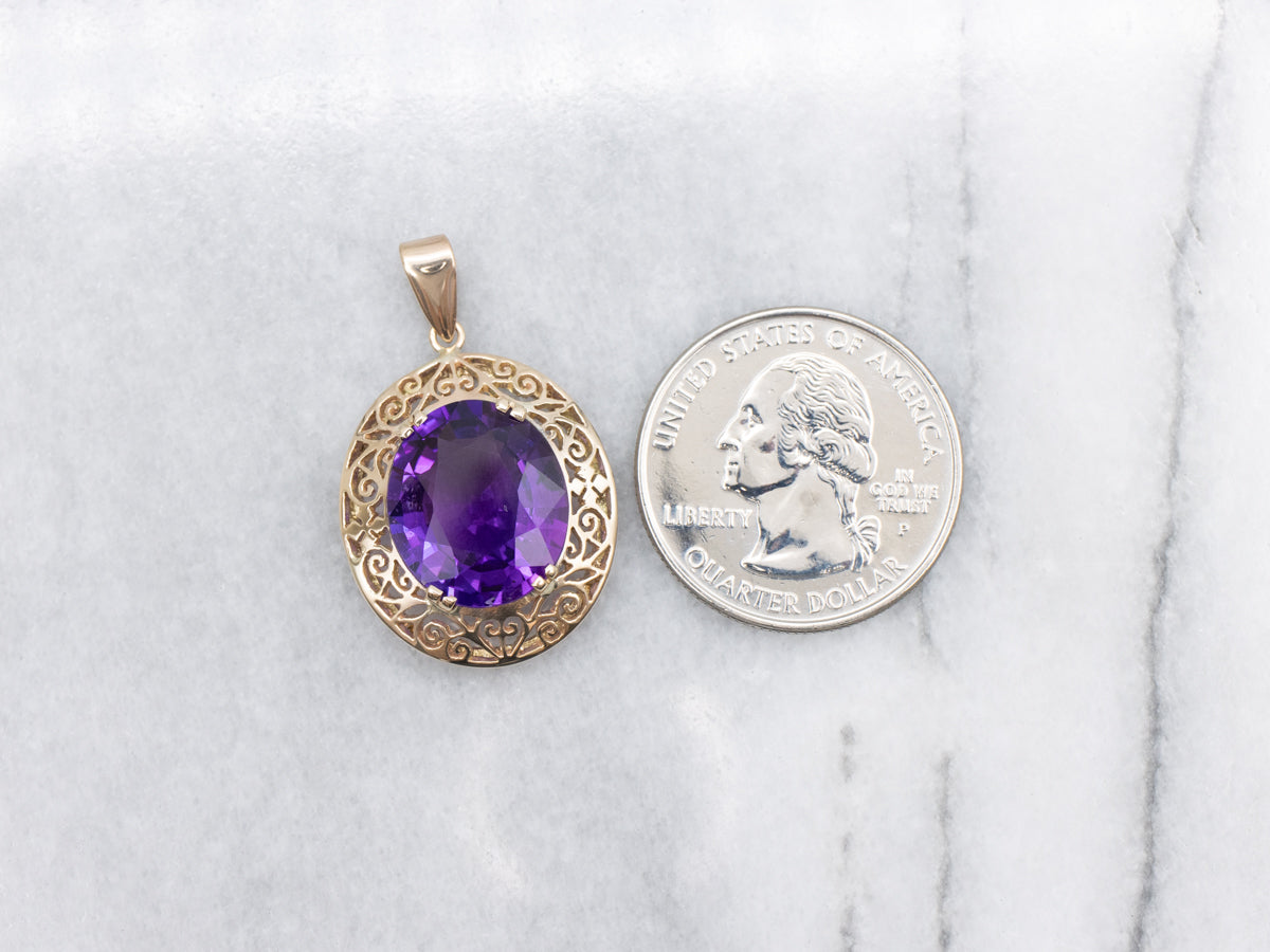 Rose Gold Amethyst Filigree Pendant