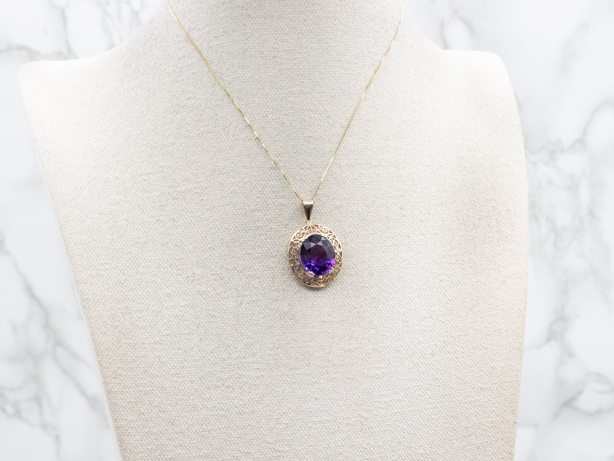 Rose Gold Amethyst Filigree Pendant