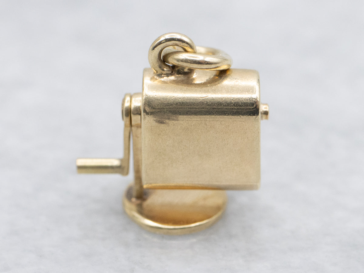 Vintage Gold Moveable Pencil Sharpener Charm Pendant