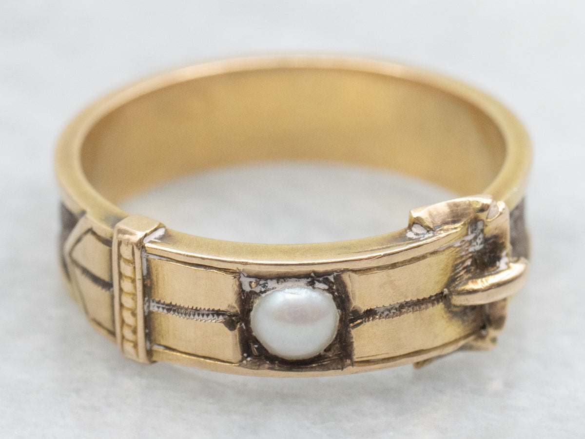 Victorian Pearl Mourning Jewelry Hair Buckle Band