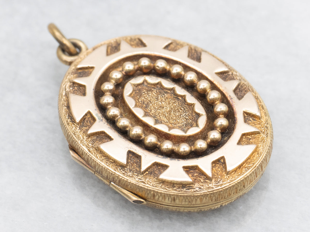 Ornately Engraved Dual-Sided Victorian Gold Locket