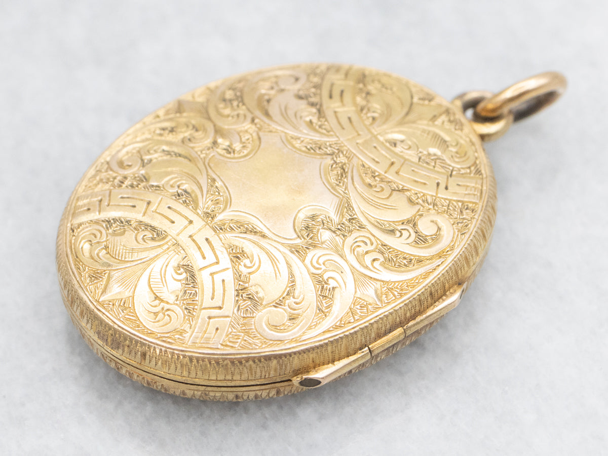 Ornately Engraved Dual-Sided Victorian Gold Locket