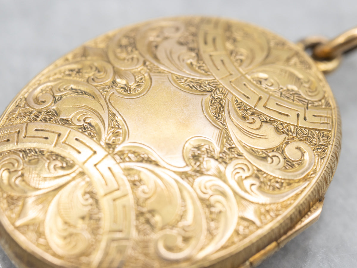 Ornately Engraved Dual-Sided Victorian Gold Locket