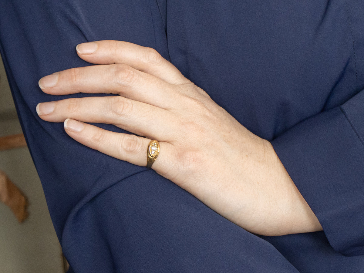 Victorian Bloomed Gold Pearl and Old Mine Cut Diamond Ring