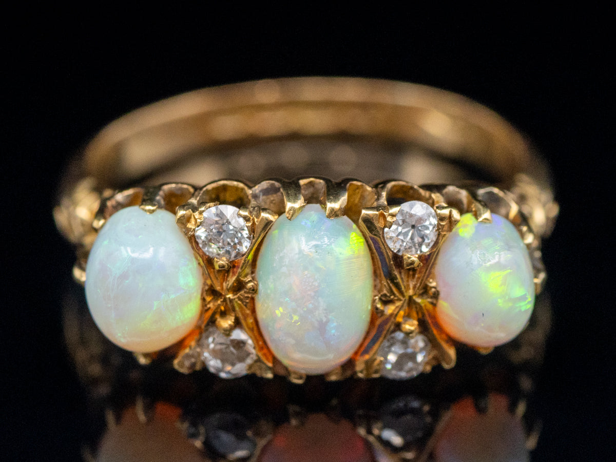 1920s Birmingham Gold Opal and European Cut Diamond Ring