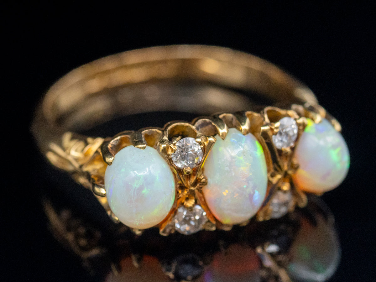 1920s Birmingham Gold Opal and European Cut Diamond Ring