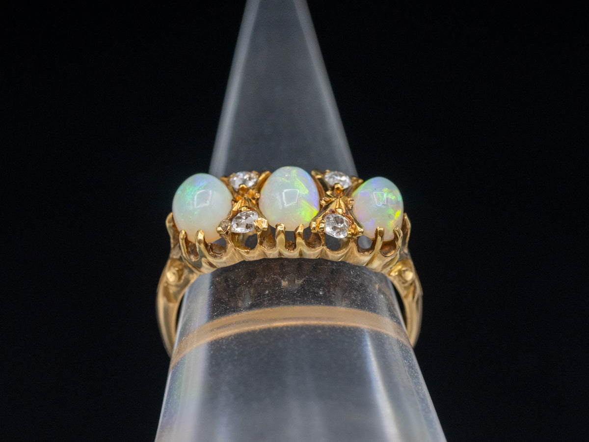 1920s Birmingham Gold Opal and European Cut Diamond Ring
