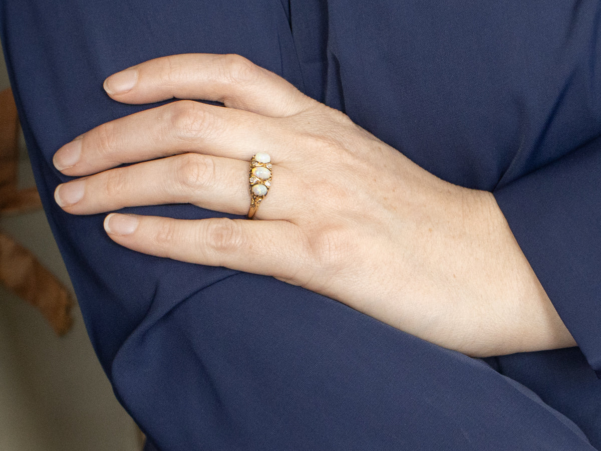 1920s Birmingham Gold Opal and European Cut Diamond Ring