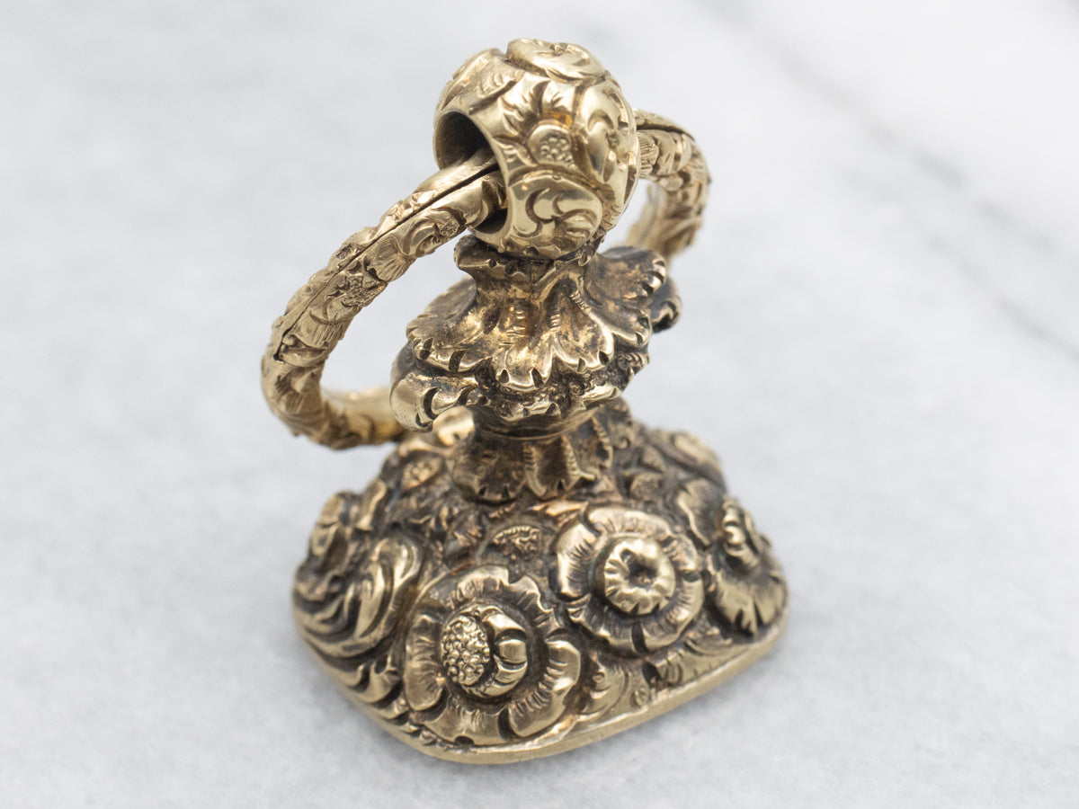 Ornate Antique White Quartz Gold Fob Pendant