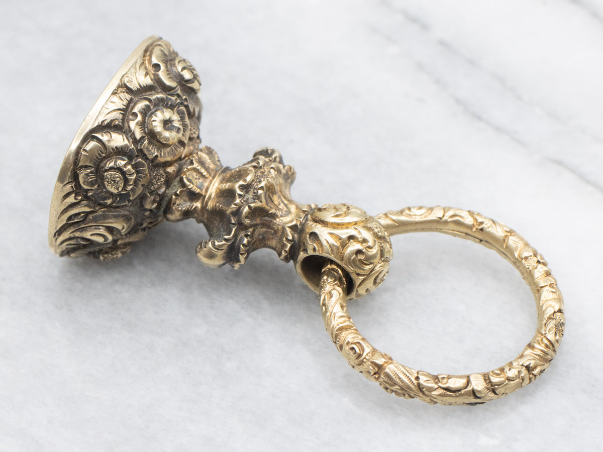 Ornate Antique White Quartz Gold Fob Pendant