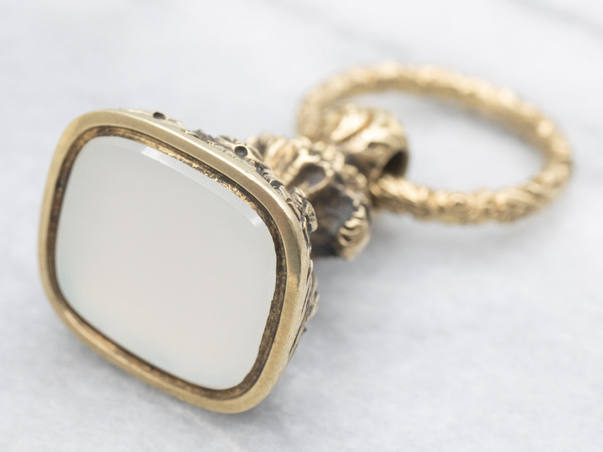 Ornate Antique White Quartz Gold Fob Pendant