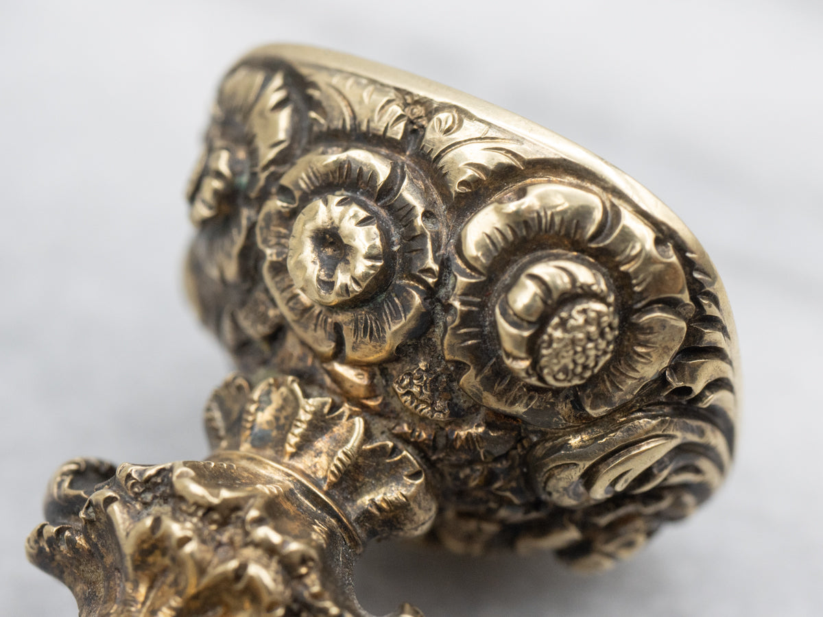 Ornate Antique White Quartz Gold Fob Pendant