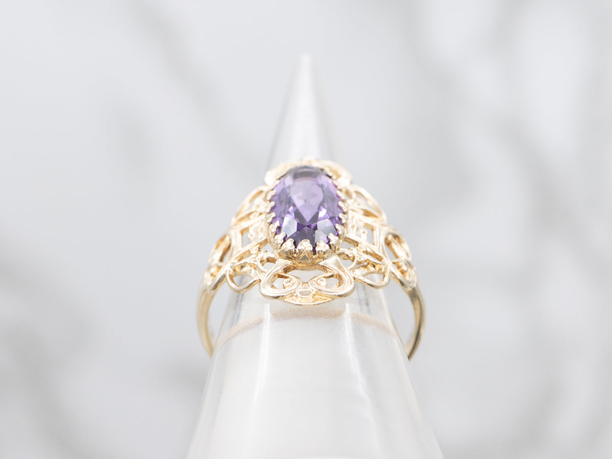Scrolling Gold Amethyst Dinner Ring
