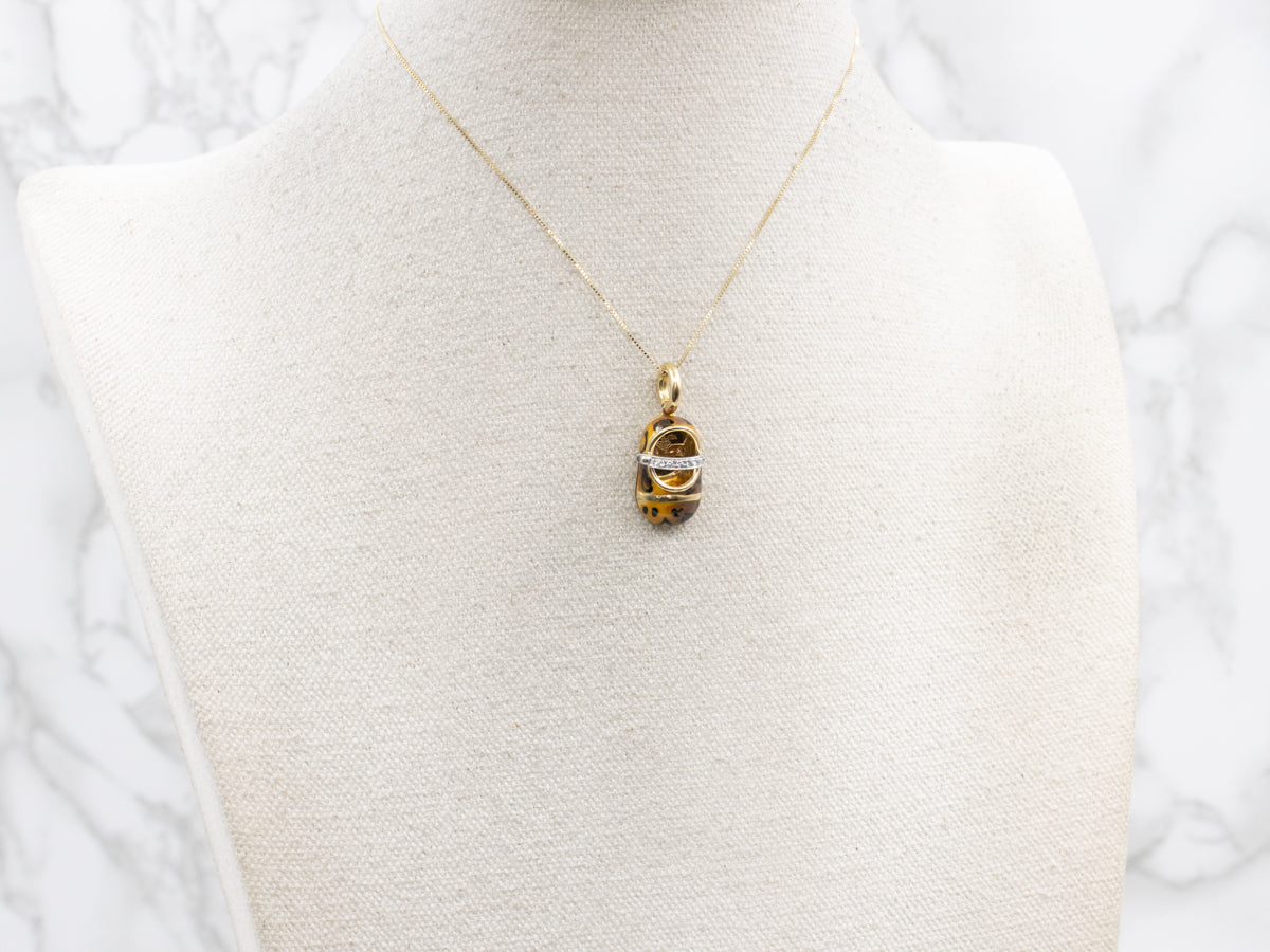 Leopard Print Enamel and Diamond Baby Shoe Pendant
