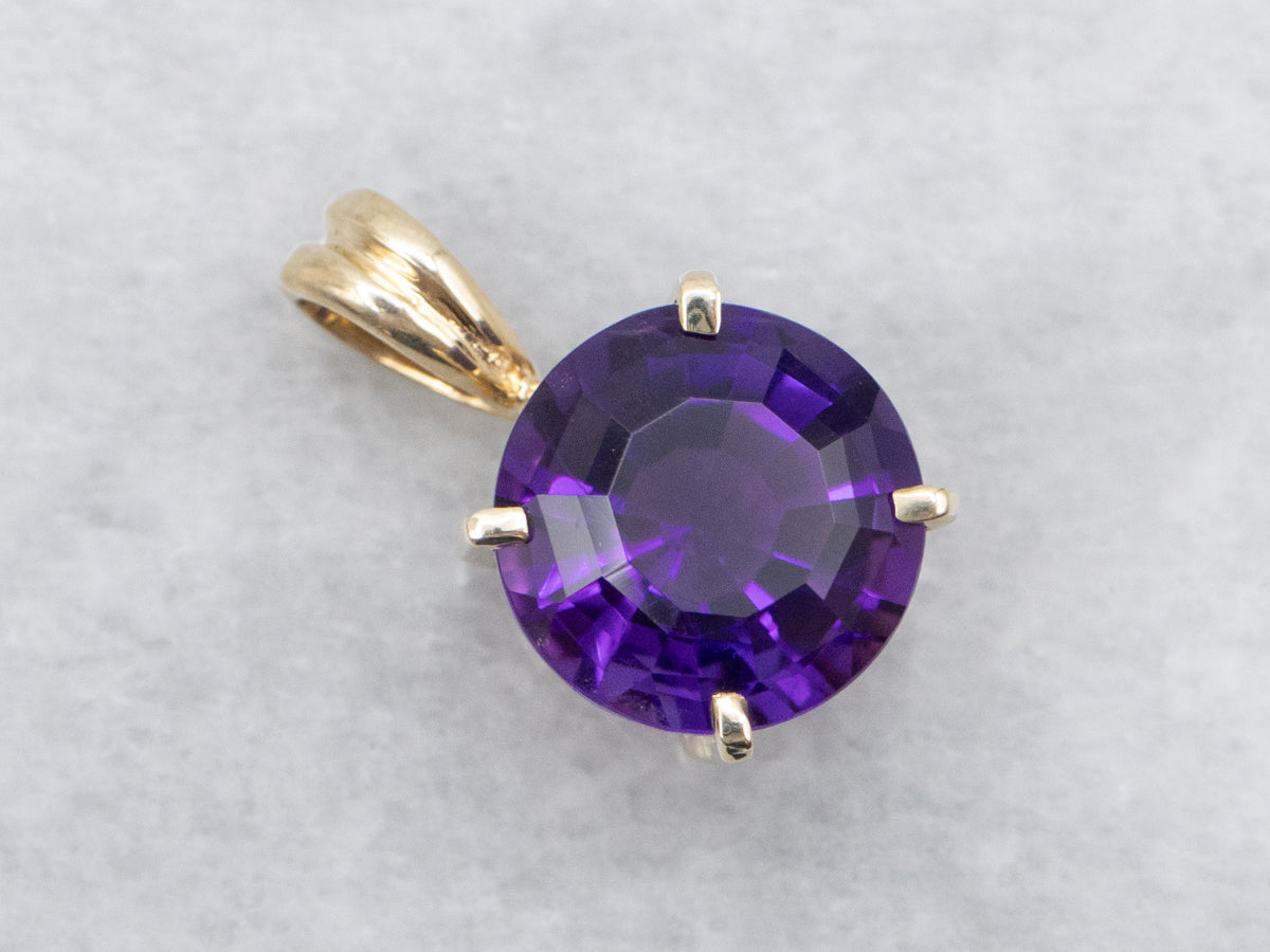 Simple Round Amethyst Solitaire Pendant