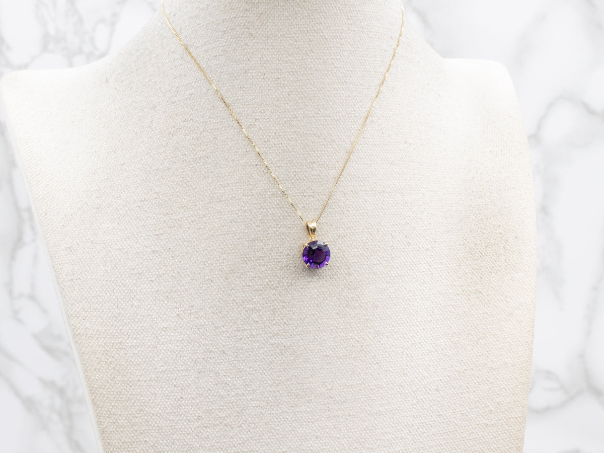 Simple Round Amethyst Solitaire Pendant