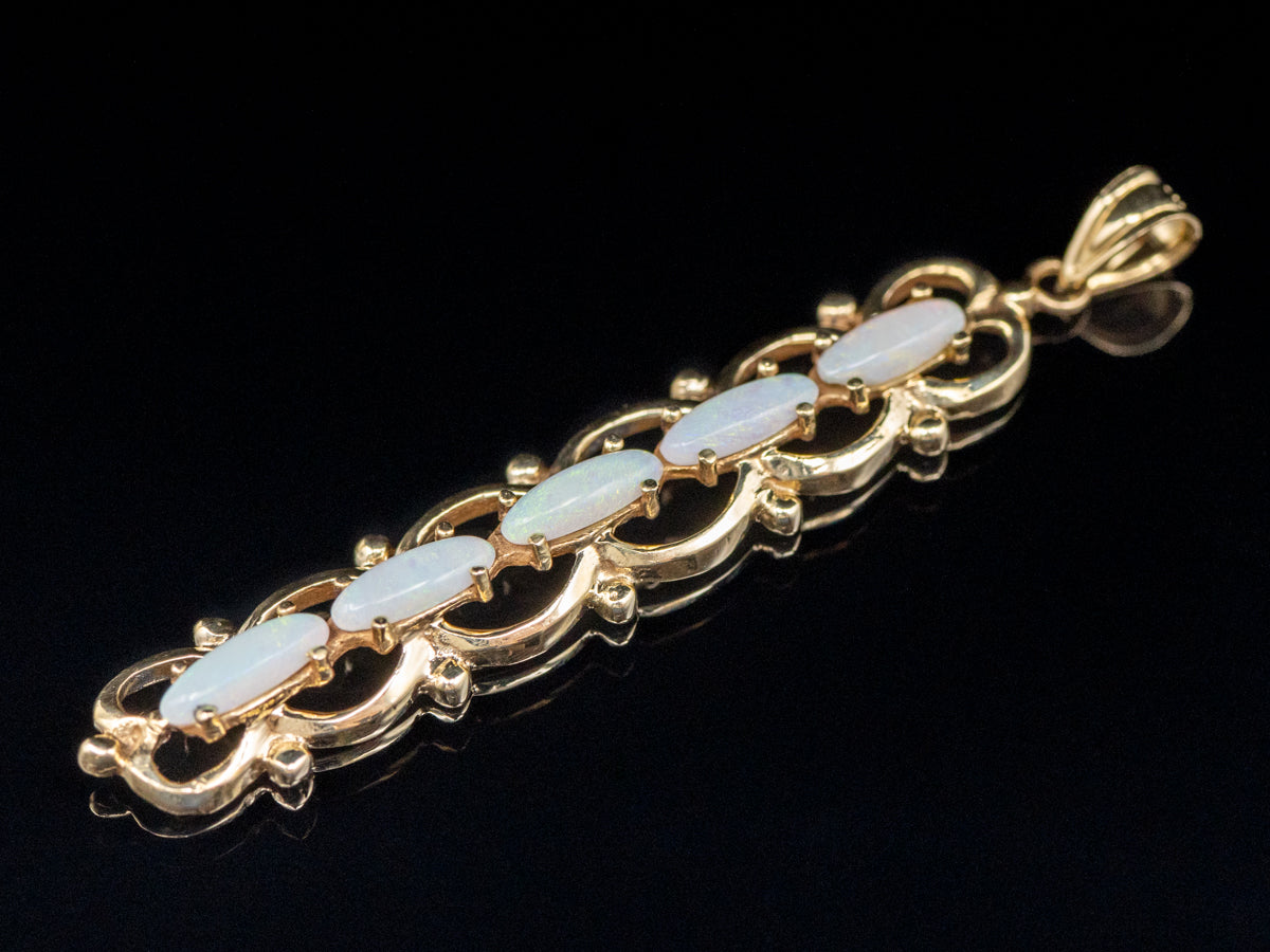 Multi Opal Cabochon Gold Drop Pendant