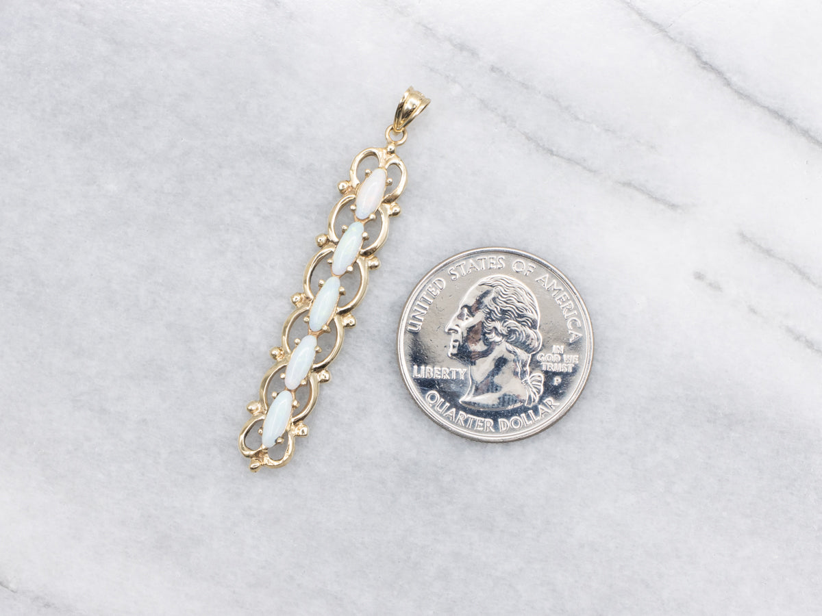 Multi Opal Cabochon Gold Drop Pendant