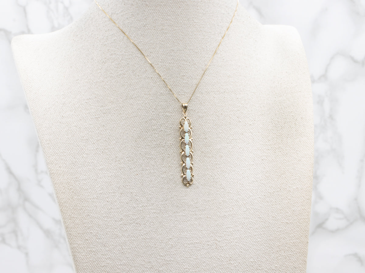 Multi Opal Cabochon Gold Drop Pendant