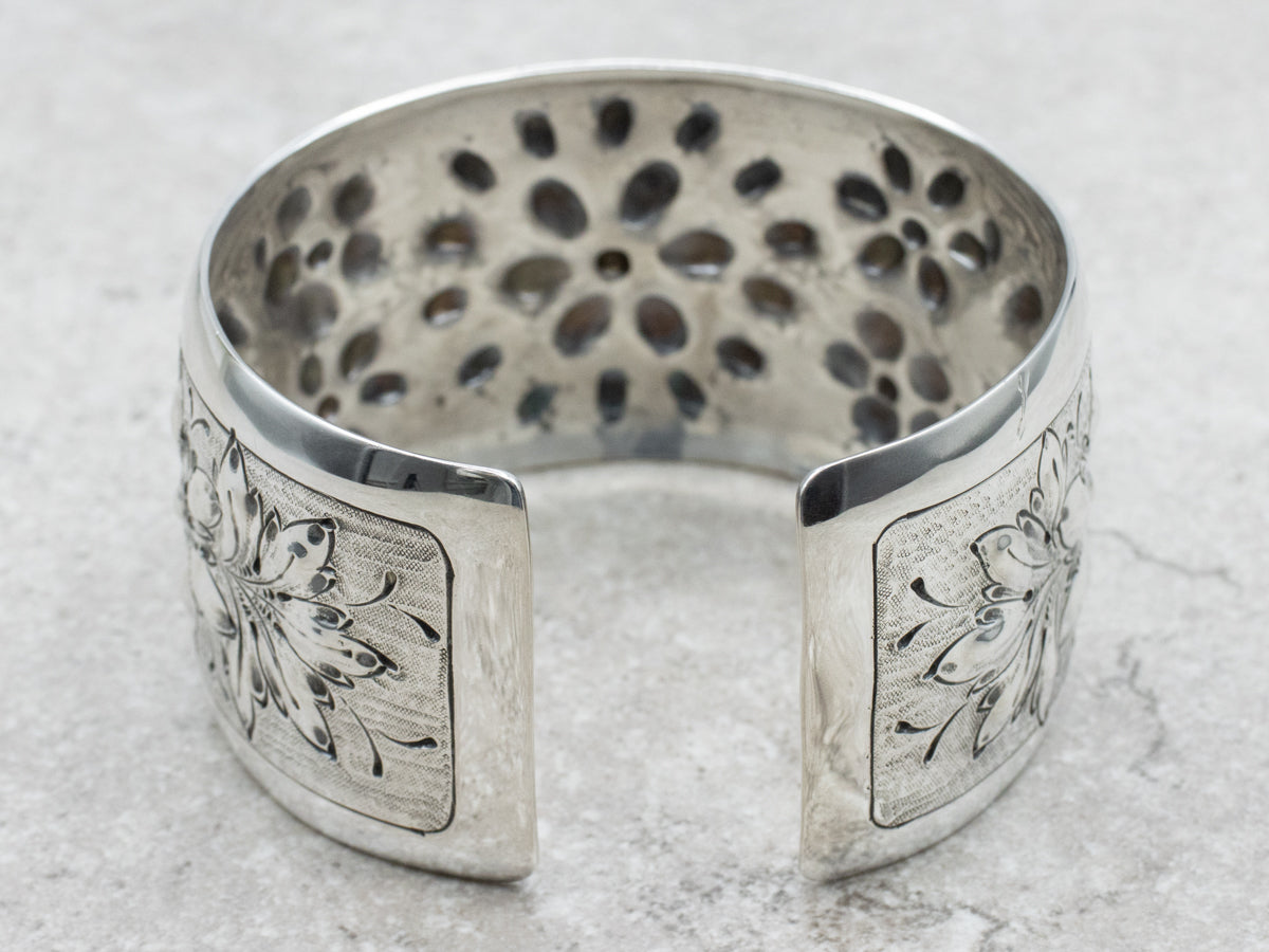 Vintage Floral Sterling Silver Cuff Bracelet