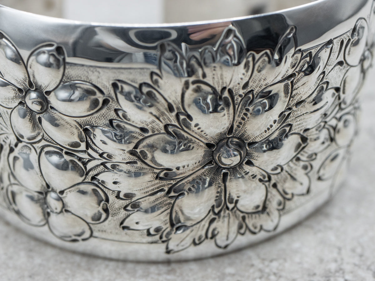 Vintage Floral Sterling Silver Cuff Bracelet