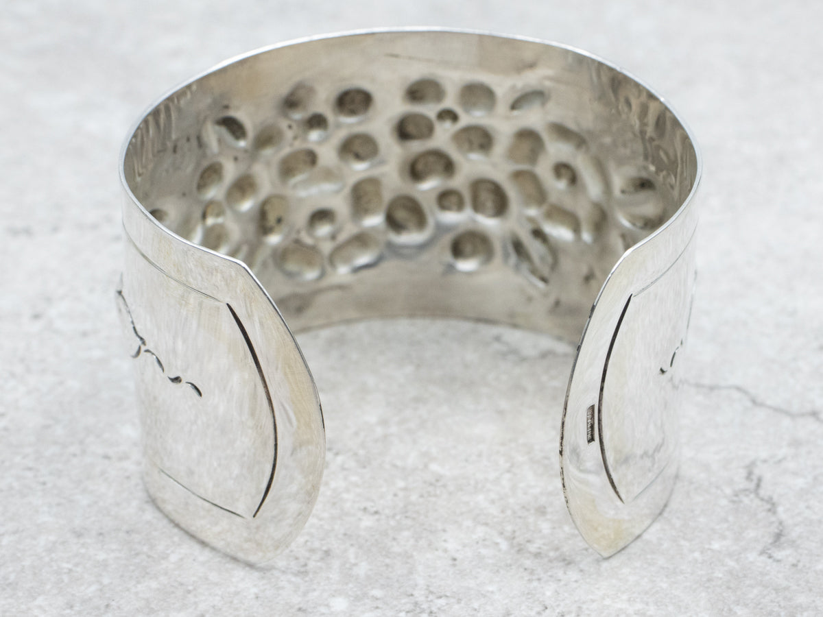 Vintage Beautiful Dogwood Flower Sterling Silver Cuff Bracelet