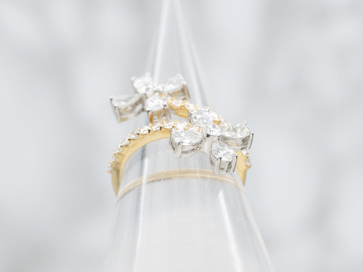 Floral Two-Tone Gold Diamond Bypass Ring