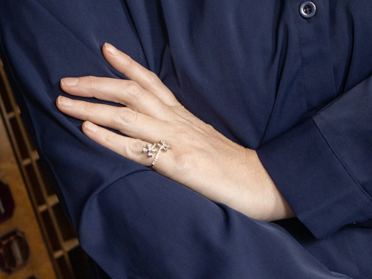 Floral Two-Tone Gold Diamond Bypass Ring