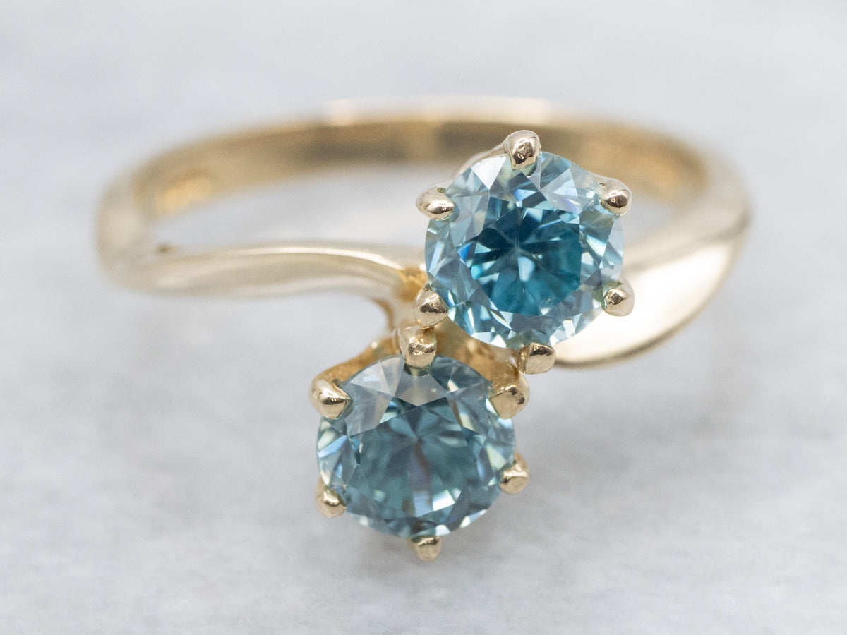 Blue Zircon Gold Bypass Ring