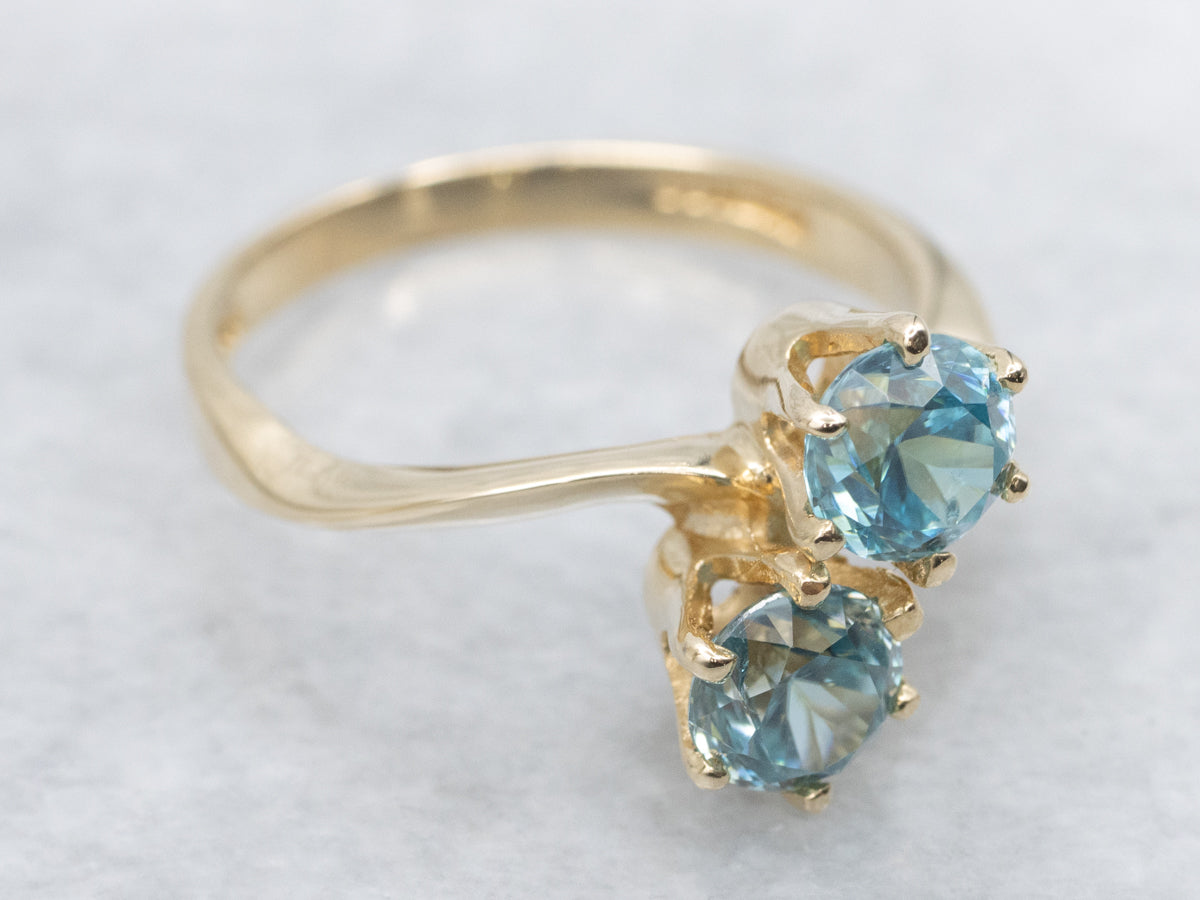 Blue Zircon Gold Bypass Ring