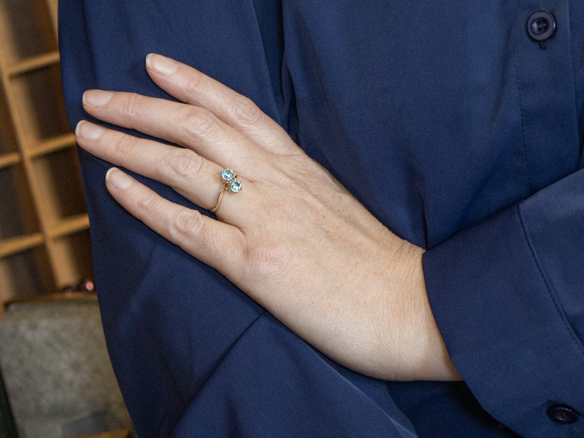 Blue Zircon Gold Bypass Ring