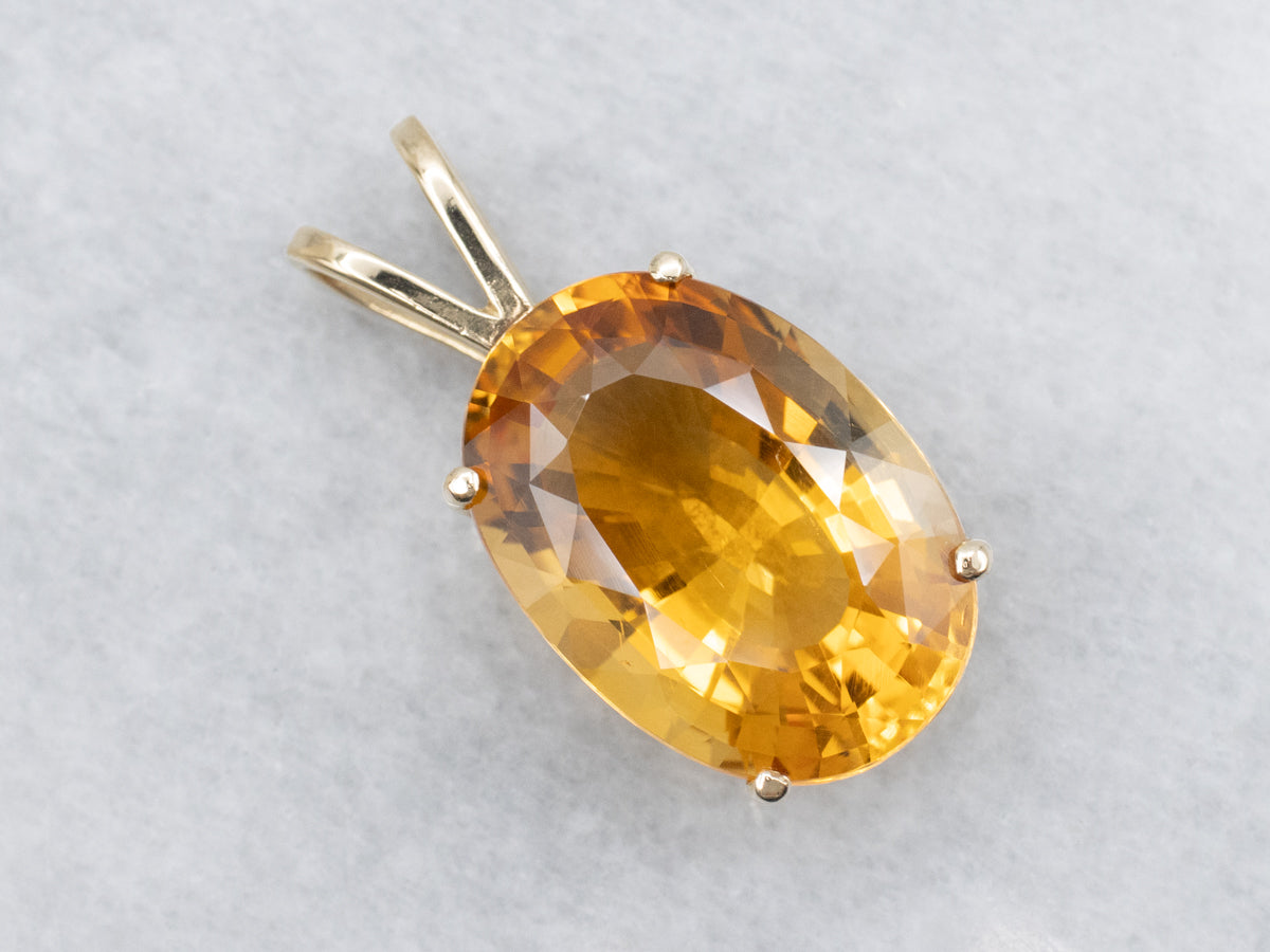 Yellow Citrine Gold Solitaire Pendant