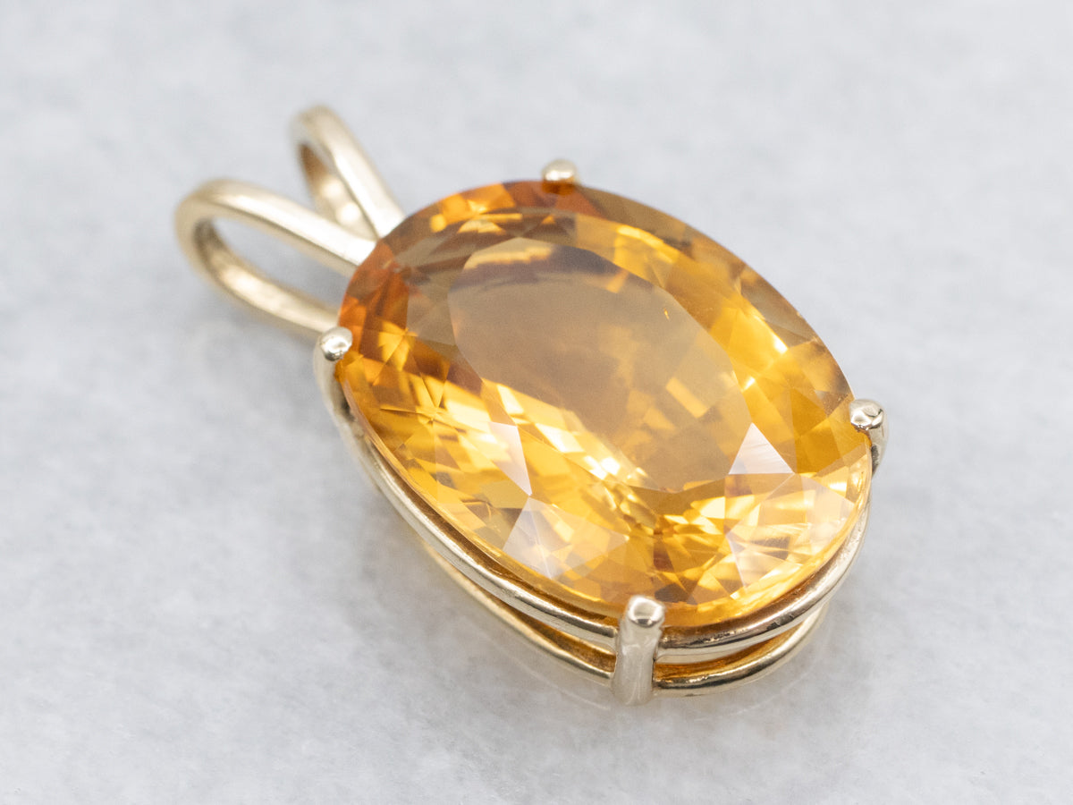 Yellow Citrine Gold Solitaire Pendant